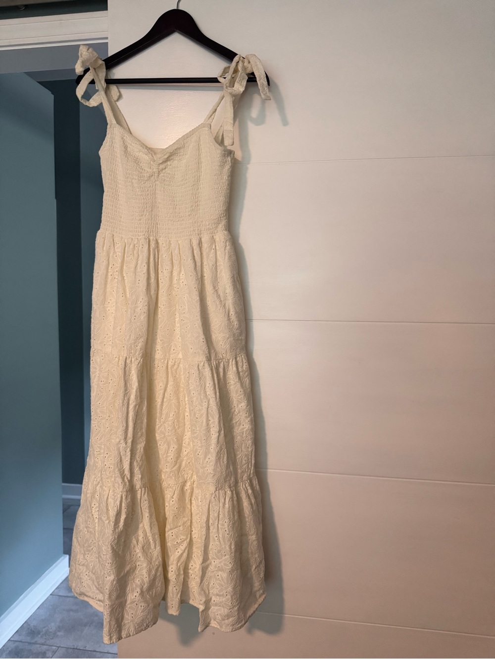 Madewell Eyelet Lucie Tie-Strap Cream Tiered Midi